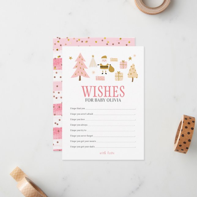 Santa Baby Girl Shower, Wishes for Baby Note Card (Front/Back In Situ)