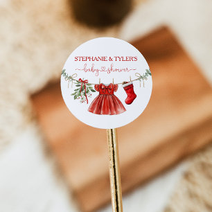 Santa Baby Girl Winter Christmas Baby Shower Classic Round Sticker