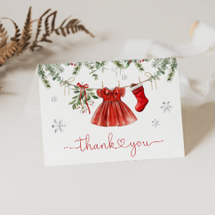 Santa Baby Girl Winter Christmas Baby Shower Letterpress Thank You Card