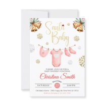 Santa Baby Gold Snowflakes Winter Baby Girl Shower Invitation