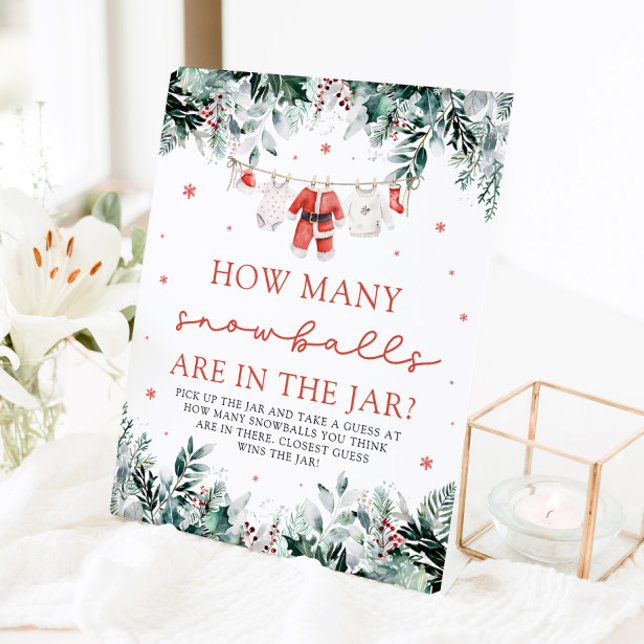 Santa Baby Guess How Many Snowballs Baby Shower Pedestal Sign (Watercolor Santa Baby Guess How Many Snowballs Baby Shower Pedestal Sign)