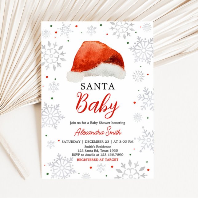 Santa Baby Hat Baby Shower  Invitation (Gender Neutral Santa Hat Baby Shower Invitation)