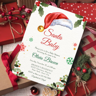 Santa Baby hat Christmas holiday Baby Shower Invitation