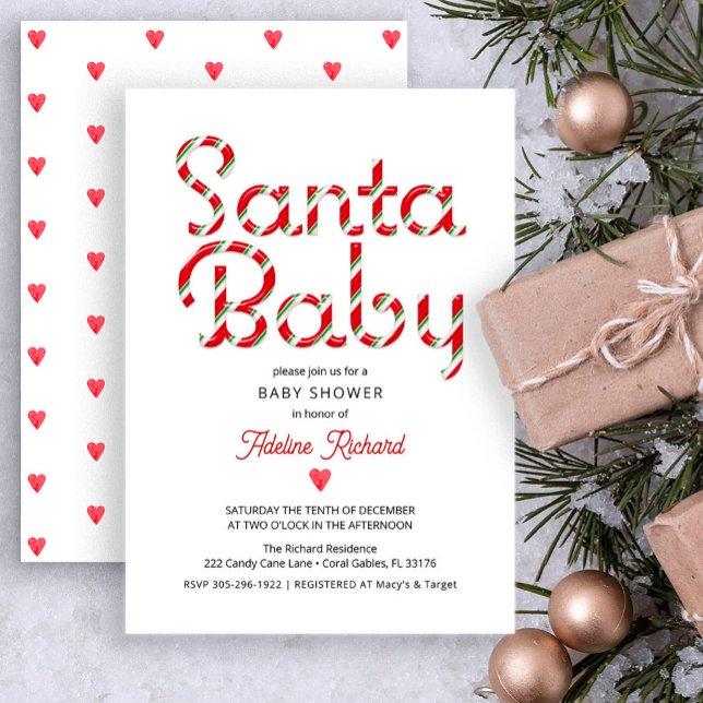 Santa Baby Holiday Baby Shower Invitation (Red Modern Christmas Baby Shower Invitation)