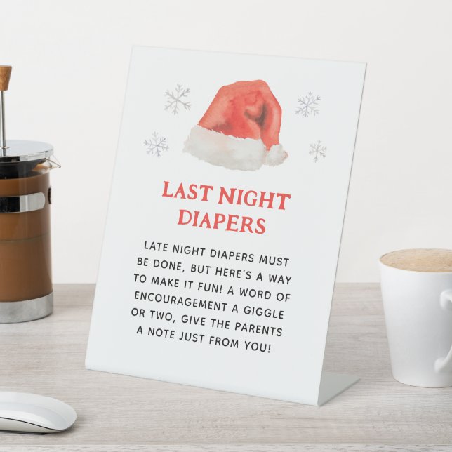 Santa Baby Holiday Baby Shower Last Night Diapers Pedestal Sign (In SItu)