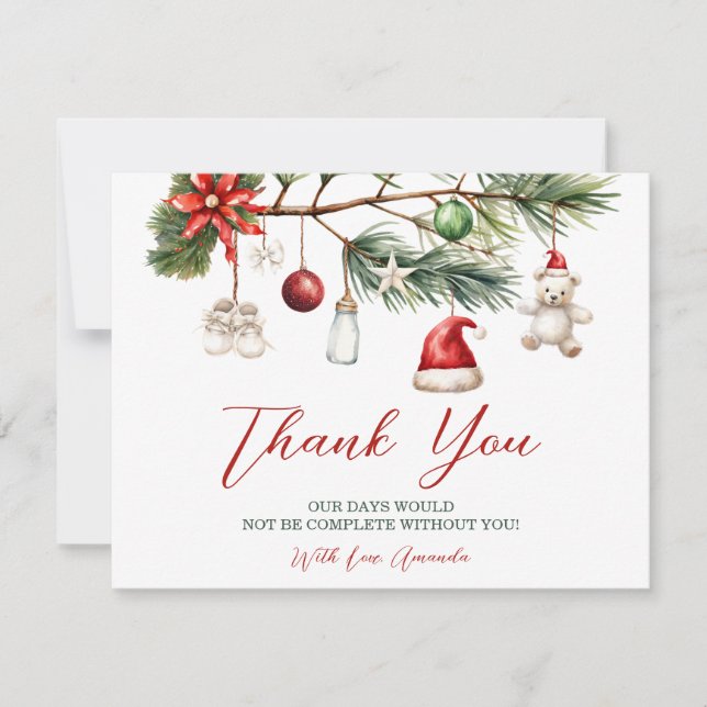 Santa Baby Holiday Christmas Baby Shower Thank You Card (Front)