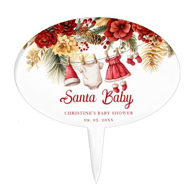 Santa Baby Holiday Winter Christmas Baby Shower Cake Topper (Front)