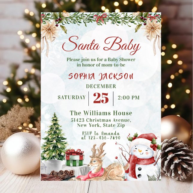 Santa Baby Holiday Winter Christmas Baby Shower Invitation (Creator Uploaded)