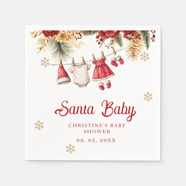 Santa Baby Holiday Winter Christmas Baby Shower Napkins (Front)