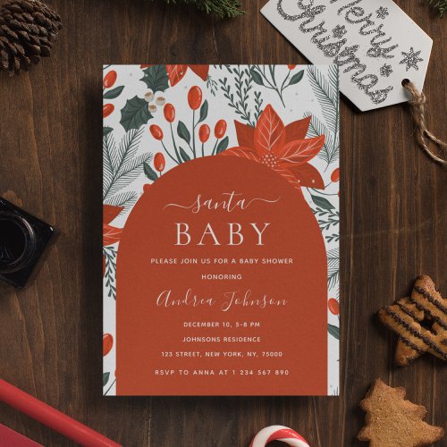 Santa Baby Holiday Xmas Red Berry Baby Shower Save The Date