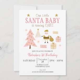 Santa Baby is Turning ONE, Girl Birthday Party Invitation