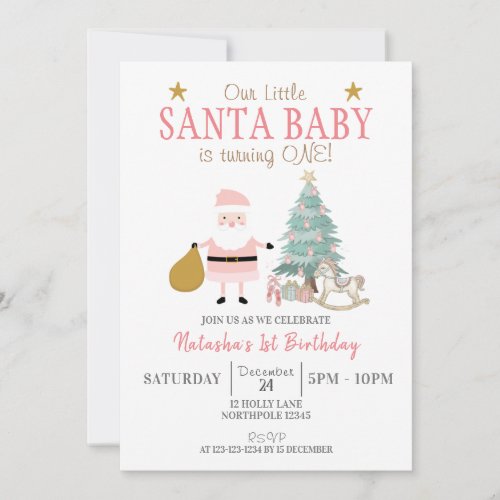 Santa Baby is Turning ONE Girl Christmas Birthday Invitation