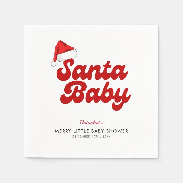 Santa Baby Merry Little Christmas Baby Shower  Napkins (Front)