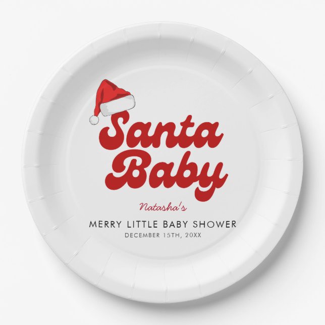 Santa Baby Merry Little Christmas Baby Shower  Paper Plates (Front)