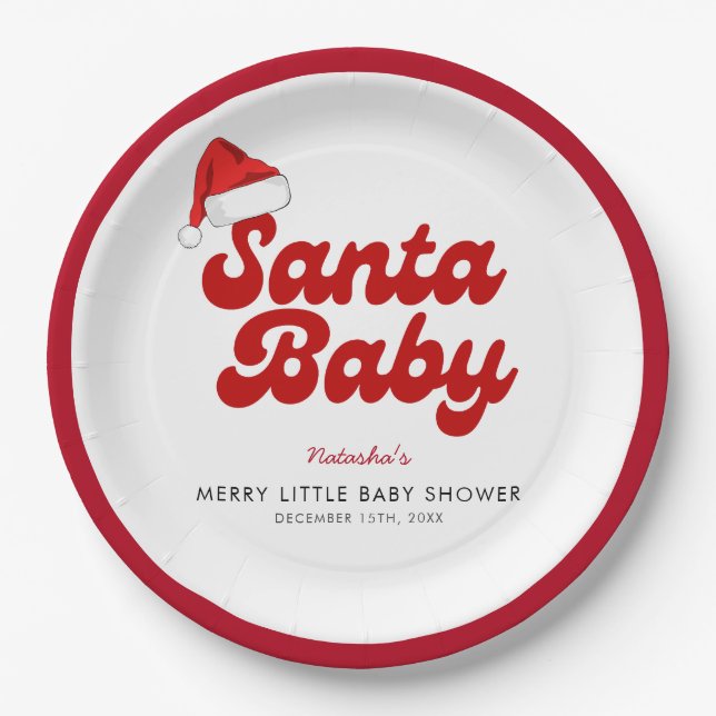 Santa Baby Merry Little Christmas Baby Shower  Paper Plates (Front)