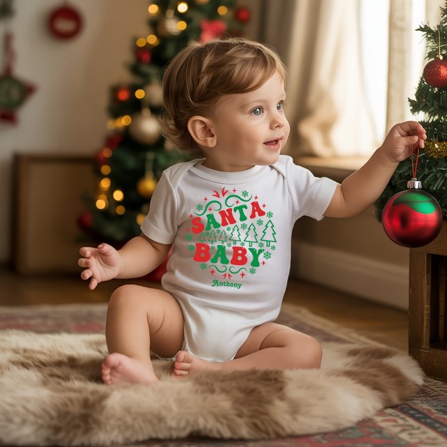 Santa Baby Personalized Retro Christmas Baby Bodysuit (Santa Baby Personalized Retro Christmas Baby Bodysuit)