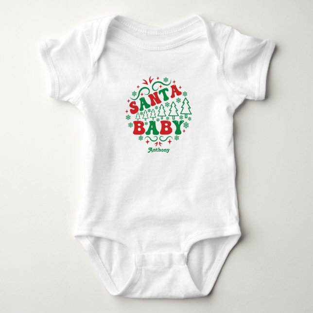 Santa Baby Personalized Retro Christmas Bodysuit (Front)