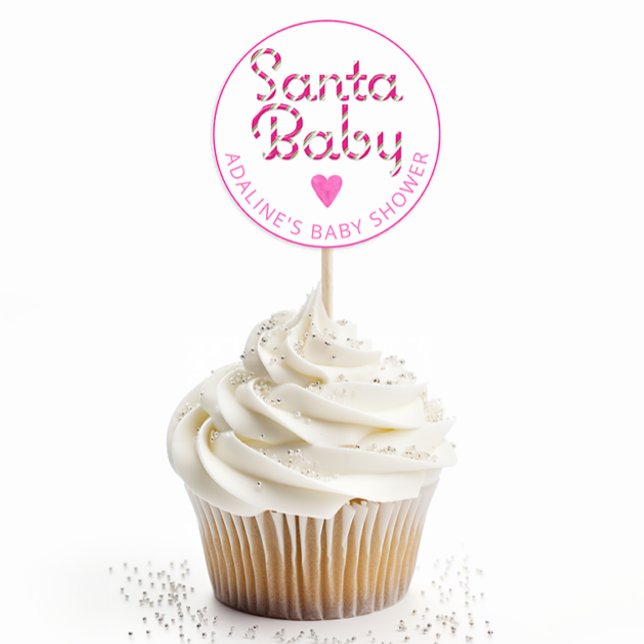 Santa Baby Pink Candy Cane Baby Shower Sticker (Pink Santa Baby Favor Sticker)