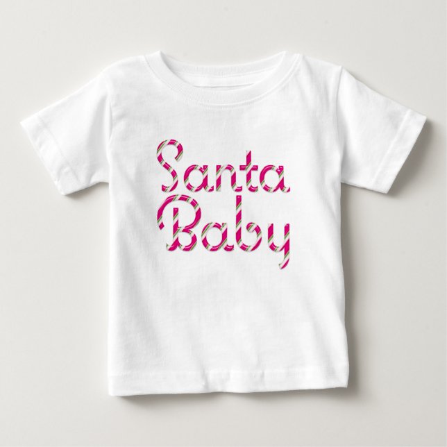 Santa Baby Pink Candy Cane Holiday Baby T-Shirt (Front)