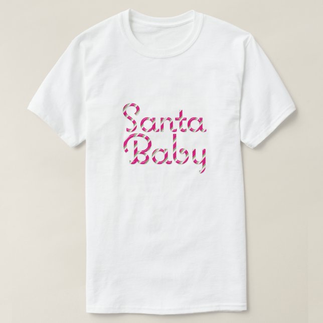 Santa Baby Pink Candy Cane Holiday T-Shirt (Design Front)