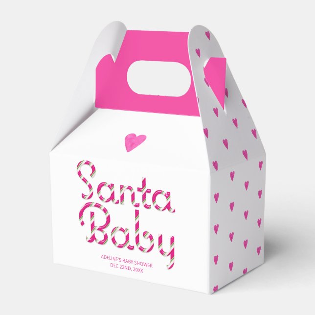 Santa Baby Pink Christmas Baby Shower Favor Box (Back Side)