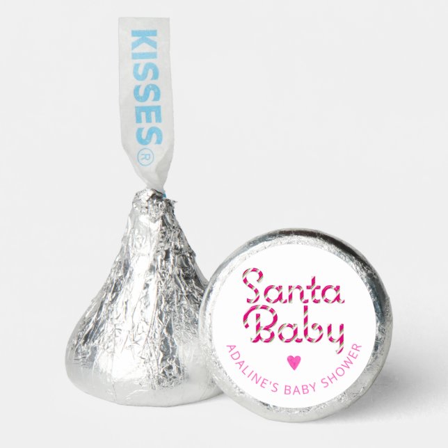 Santa Baby Pink Christmas Baby Shower Sticker Hershey®'s Kisses® (Front)