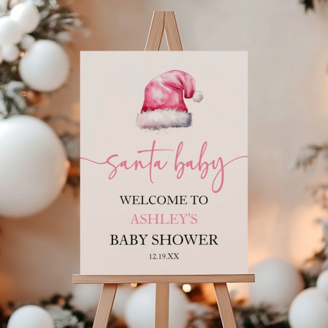 Santa Baby Pink Christmas Baby Shower Welcome Sign (Creator Uploaded)