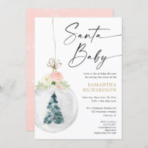 Santa Baby Pink gold Christmas tree baby shower Invitation