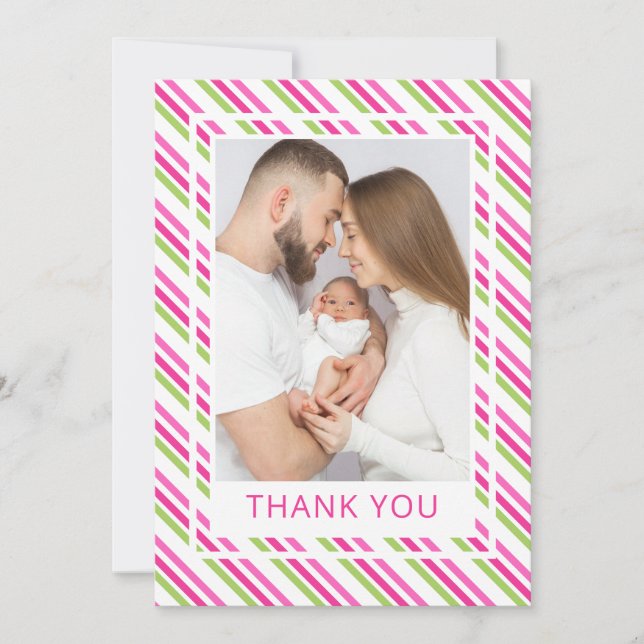 Santa Baby Pink Green Baby Shower Thank You Invitation (Front)