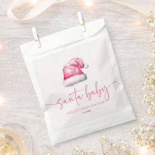 Santa Baby Pink Hat Christmas Holiday Baby Shower Favor Bag