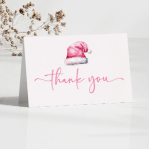 Santa Baby Pink Hat Christmas Holiday Baby Shower Letterpress Thank You Card