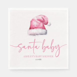 Santa Baby Pink Hat Christmas Holiday Baby Shower Napkins