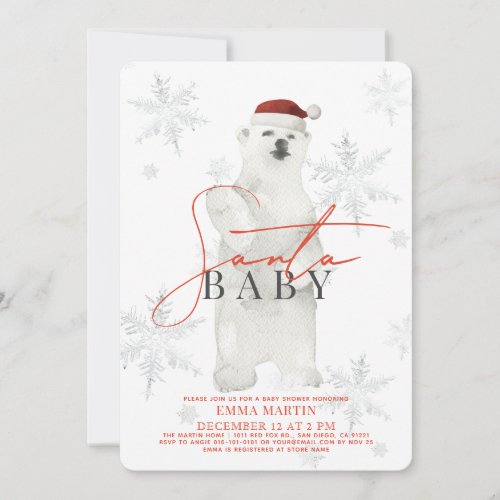 Santa Baby Polar Bear Snowflakes Baby Shower Invitation