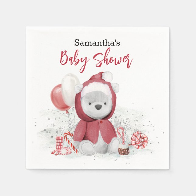 Santa Baby Polar Teddy Bear Christmas   Napkins (Front)
