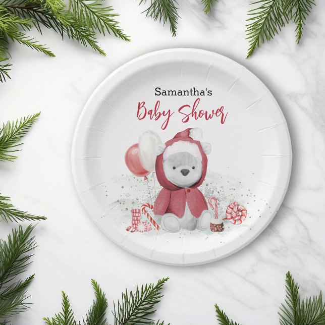 Santa Baby Polar Teddy Bear Christmas  Paper Plates (Creator Uploaded)