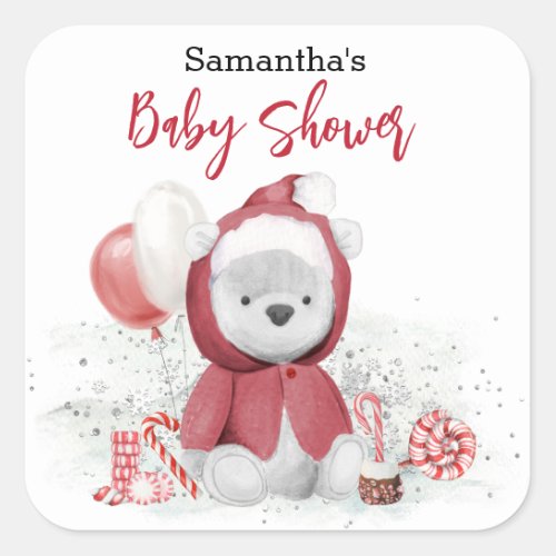 Santa Baby Polar Teddy Bear Christmas    Square Sticker
