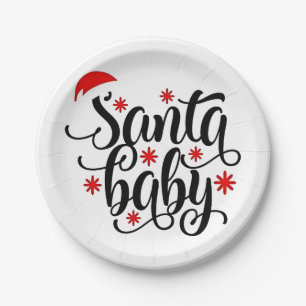 Santa Baby Pregnancy Announcement Christmas Santa Paper Plates