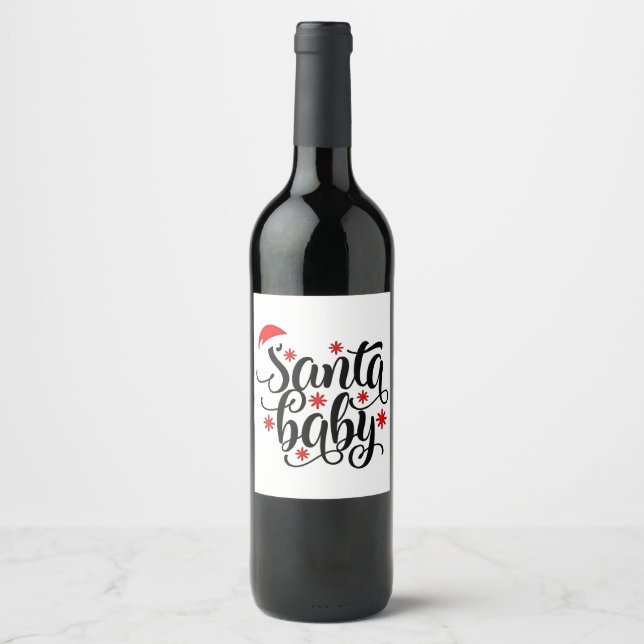 Santa Baby Pregnancy Announcement Christmas Santa Wine Label (Front)