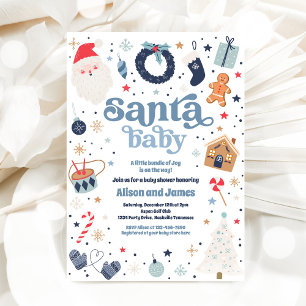 Santa Baby Red And Blue Christmas Baby Shower Invitation