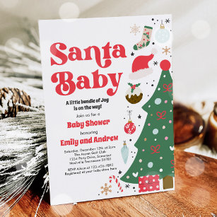 Santa Baby Red And Green Christmas Baby Shower Invitation