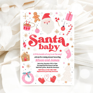 Santa Baby Red And Pink Christmas Baby Shower  Invitation