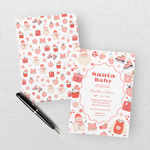 Santa Baby Red and Pink Christmas Baby Shower Invitation
