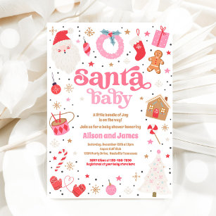 Santa Baby Red And Pink Christmas Baby Shower Invitation