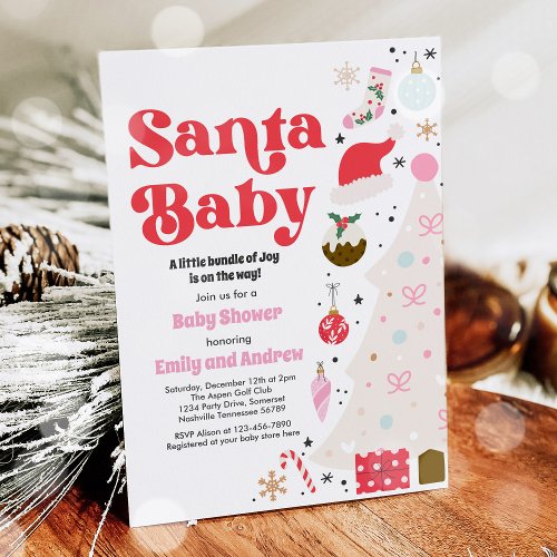 Santa Baby Red And Pink Christmas Baby Shower Invitation
