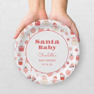 Santa Baby Red and Pink Christmas Baby Shower Paper Plates