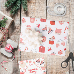 Santa Baby Red and Pink Christmas Baby Shower Wrapping Paper Sheets
