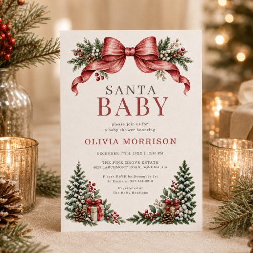 Christmas Santa Baby Red baby shower invitation