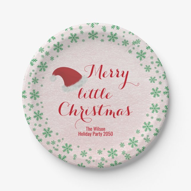 Santa Baby Red Green Simple Traditional Christmas Paper Plates (Front)