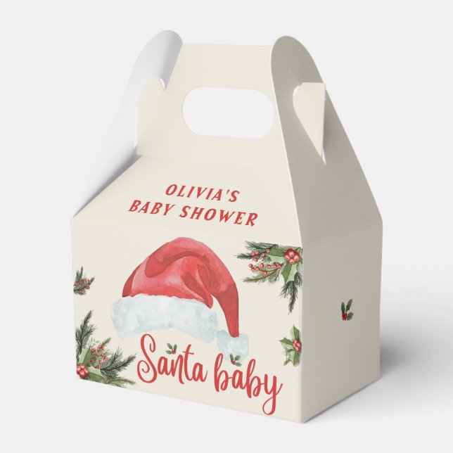 Santa Baby Red Hat Christmas  Baby Shower Favor Boxes (Front Side)