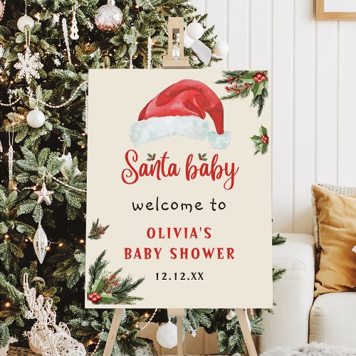 Santa Baby Red Hat Christmas Baby Shower Welcome Foam Board
